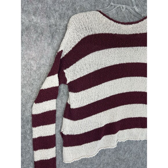 Hollister Cropped Sweater M Red White Stripe Roll Neck Loose Knit Distressed Y2K - Picture 7 of 12